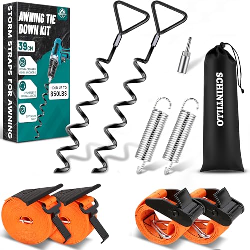 Sturmband Markise Vorzelt Set für Thule/Fiamma mit 39CM Spiralförmige Bodenanker, Sturmsicherung Vorzelt Zubehör für Wohnmobilzelte, Windbeständigkeit, Haltbar