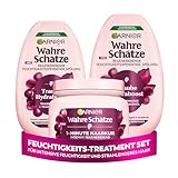Garnier Wahre Schätze Traube Hydraboost Treatment-Set, mit Traubenwasser, für mehr Feuchtigkeit und Glanz, mit 1x 1-Minute Haarkur und 2 Spülungen