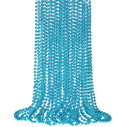 SHAOQINLIN 12 PCS Teal Bead Necklace, Teal Mardi Gras Beads Turquoise Party Beads Necklace Bulk Round Beaded Necklaces for Mardi Gras, Christmas, School Spirit Day Party Favors