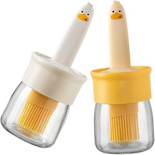 COLLBATH 2piezas Botella De Cepillo De Aceite De Silicona Para Cocina Dispensador De Aceite Con Pincel Color Amarillo y Blanco Para Hornear y Cocinar