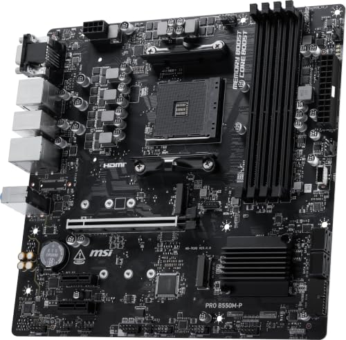 Image of MSI PRO B550M-P Motherboard, mATX - Supports AMD Ryzen 5000 /5000 G-Series, 4000 G-Series, 3000 /3000 G-Series Desktop Processors, AM4 - DDR4 Memory Boost (up to 4400+ MT /s OC), PCIe 4.0 x16, M.2 Gen4