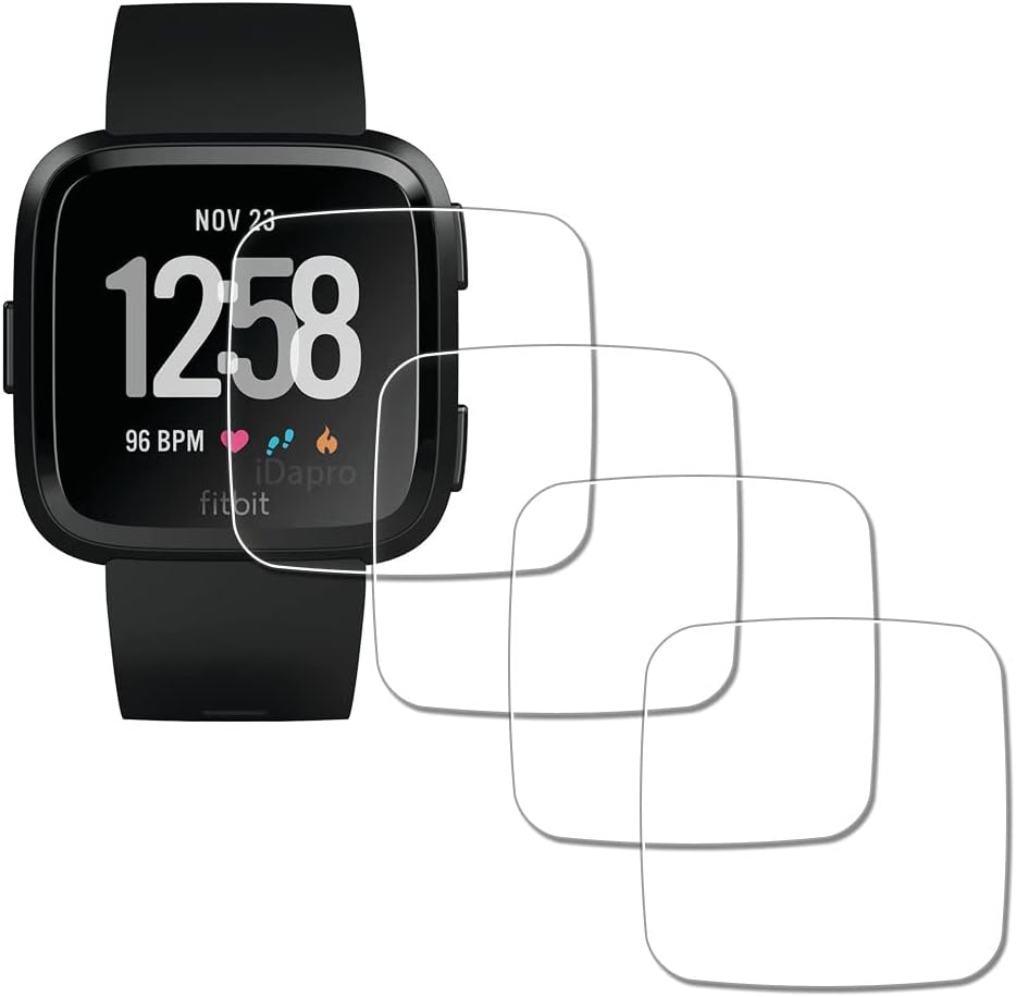 Pack of 4 Tempered Glass Screen Protector for Fitbit Versa Lite Edition/Fitbit Versa Screen Protector Film Easy Installation Anti-Scratch and Bubble-Free