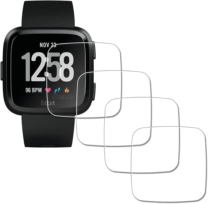 Screen Protector for Fitbit Versa Lite, 9H Tempered Glass | 4-Pack + ABS Box. NOT for Versa 2. 9H Hardness, Anti-Scratch, Anti-Bubble, HD Clarity, Anti-Fingerprint, Easy Install