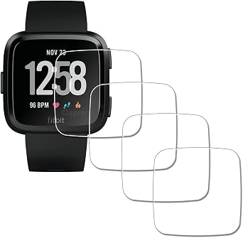 iDaPro Screen Protector for Fitbit Versa Lite, 9H Tempered Glass | 4-Pack + ABS Box. NOT for Versa 2. 9H Hardness, Anti-Scratch, Anti-Bubble, HD Clarity, Anti-Fingerprint, Easy Install