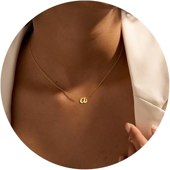 MOMOL Small Initial Necklace for Women 18K Gold Plated Stainless Steel Cursive Script Tiny Letter Necklace Personalized Name Necklace