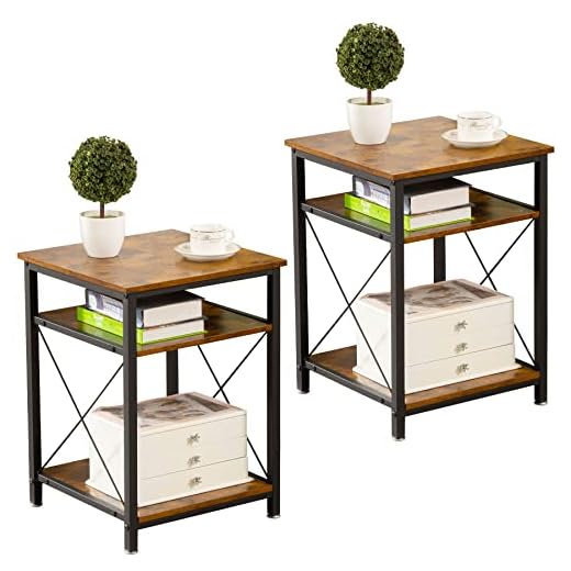 WOODYNLUX Modern Side Table Nightstands Set-of-2 End Table with Storage, Bedside Tables Night Stand with Shelf, Accent Rustic Coffee Table for Sofa, Couch, Bed, Living Room, Bedroom
