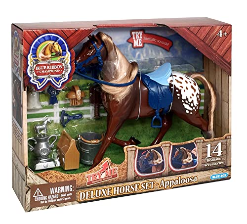 Sunny Days Entertainment Appaloosa Horse With Moveable Head, Realistic Sound And 14 Grooming Accessories - Blue Ribbon Champions Deluxe Toy Horses #TOP5