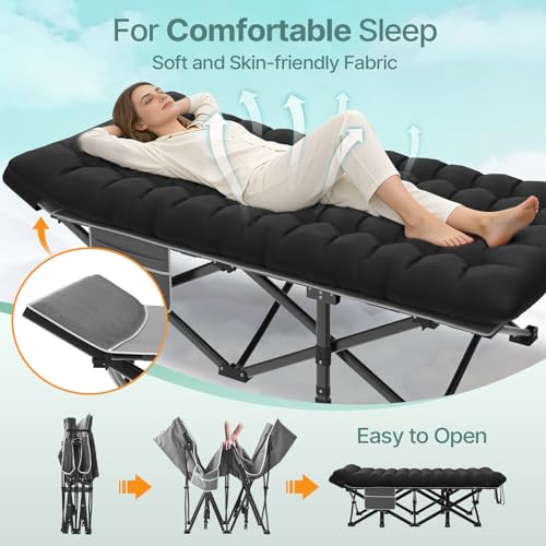 Image of Suteck 32In XXL Folding Camping Cot, 900LBS Heavy Duty Sleeping Cot with Pillow Mattress, 1200D Double-Layer Oxford Portable Cot for Adults with Carry Bag for Home Office Nap Beach Travel