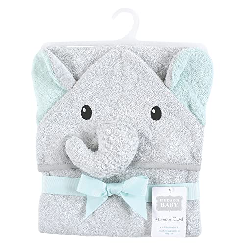 Image of Hudson Baby Unisex Baby Cotton Poly Animal Face Hooded Towel, Dreamy Elephant, One Size