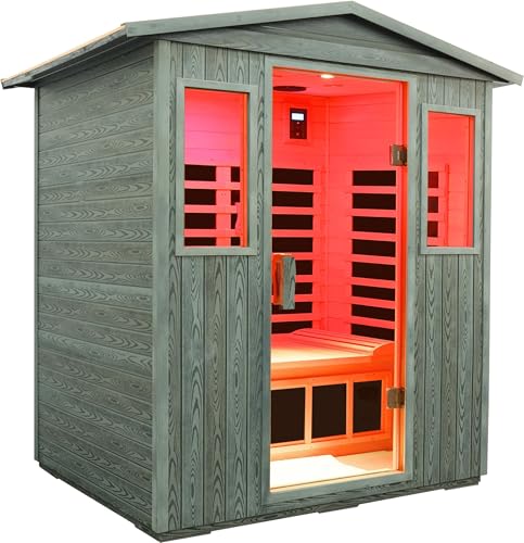Image of LTCCDSS Full Spectrum Outdoor Infrared Sauna 3-Person, Carbonized Composite Wood Low EMF Saunas for Home - Near&Mid-IR Light, Bluetooth Speakers, Chromotherapy Therapy Lights (81.1 * 45 * 83.5 inch)