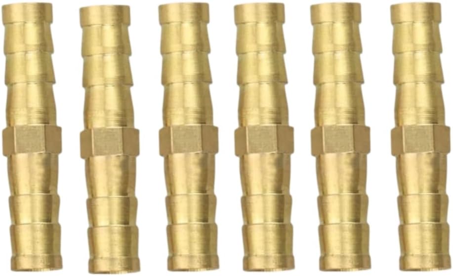 Brass Hose Barb Fitting, Splicer/Union/Mender, 3/8" Barbed x 3/8" Barbed Fuel Line Connector -6Pcs