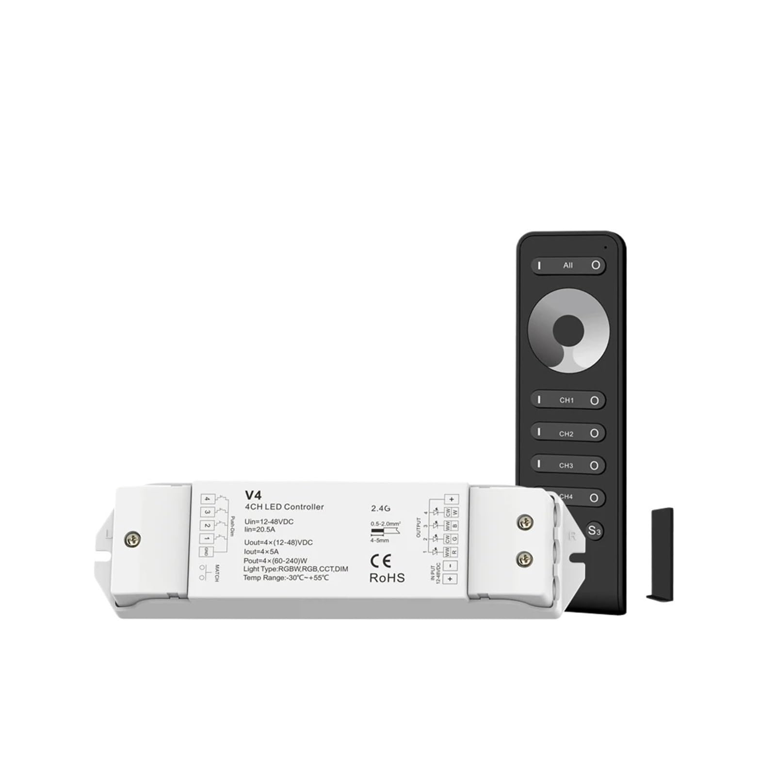 LED-Dimmer V4 12 VDC 24 V 36 V 48 V 4-Kanal-Druckknopf-Dimmerschalter PWM 2,4 G RS6-Steuerung einfarbiger LED-Lichtstreifen(V4 Only)