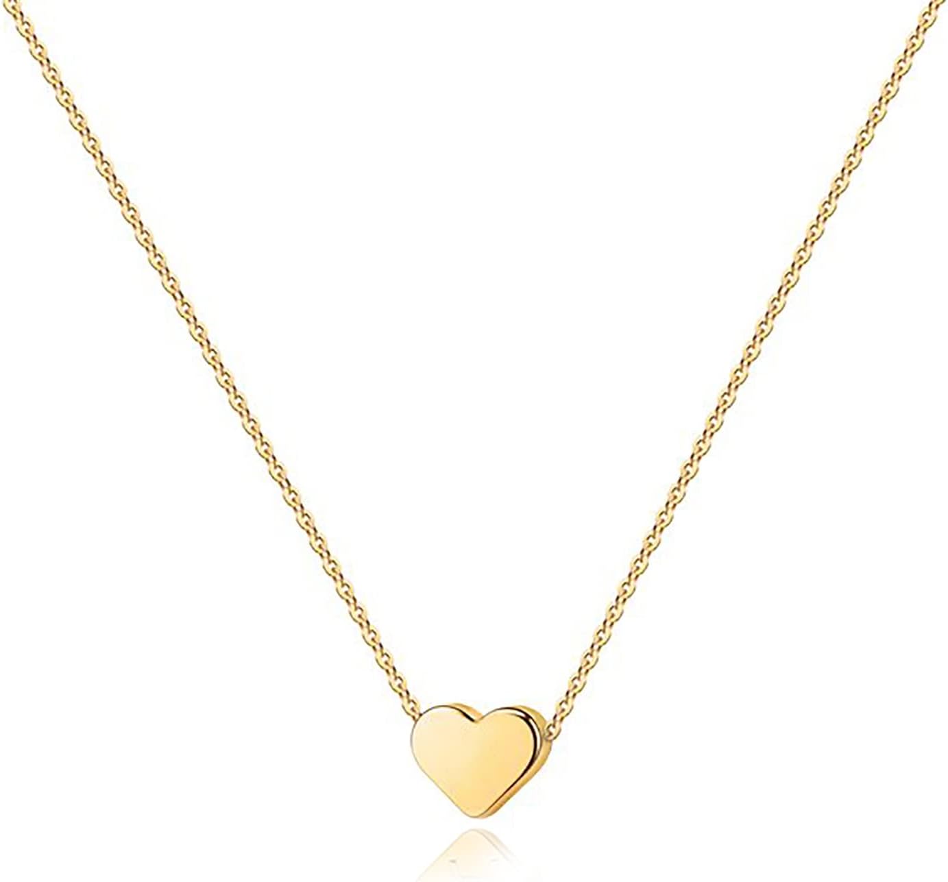 14K Gold Plated Cubic Zirconia Heart Necklace | Cute Dainty Love Pendant Necklaces for Women - Valentines Day Trendy Jewelry