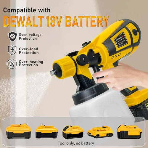 Cordless Paint Sprayer for DEWALT 18V Battery, HVLP Spray Gun with 4 Nozzles & 1000ml Detachable Tank, Fence Paint Sprayer for Home Interior and Exterior (Tool Only) - Image 5