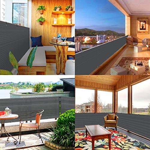 Sekkvy 3' X 16.4' Balcony Privacy Screen Cover, Windproof Sun Shade Uv Protection Privacy Screen Balcony Mesh Net For Patio, Fence, Backyard, Porch - Includes Rope, Zip Ties (3' X 16.4', Gray) #TOP7