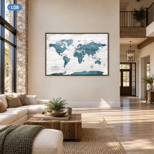 Image of IPIC Personalized Vintage Teal Framed World Map Pin Board, Size 42x28 in