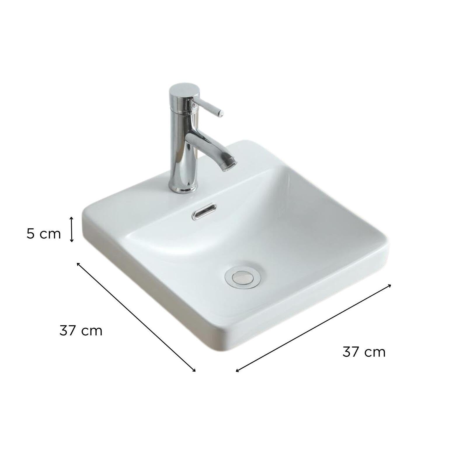 MOB-IN Vasque Semi encastrée carrée en céramique Blanche 37cm