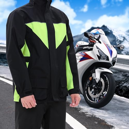 iCreek Motorcycle Rain Suit for Men and Women Waterproof Anti-storm Raincoat High Visibility Rain Gear (Black with Green, S) - Thumbnail 6