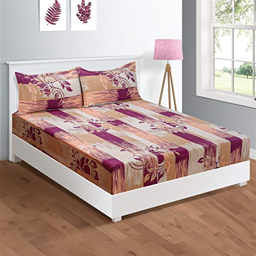 Image of Swayam Pure Cotton Double Bedsheet with 2 Pillow Covers | Size 90 x 100 inch | 160 TC | Leaf Design | Soft Breathable Bed Sheet | Comfortable & Durable for Bedroom - Brown