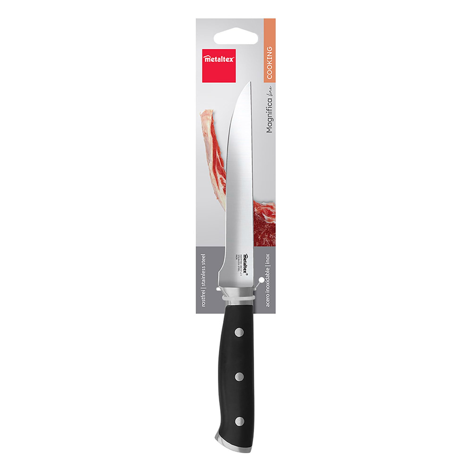 Metaltex MAGNIFICA Cuchillo Deshuesador 28 cm Acero Inoxidable Molibdeno HRC57 Mango ABS Negro