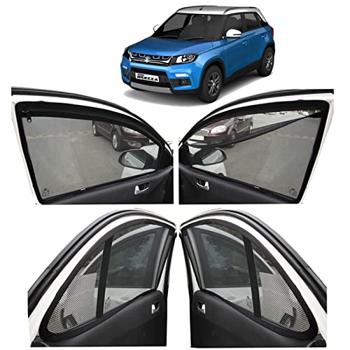 Image of Autofact Magnetic Car Sunshades Compatible with Maruti Brezza (2016 to 2021) (Set of 4) - Easy Installation, UV Protection, Keeps Car Cool (Front 2 with Zippers, Rear 2 Without Zippers)