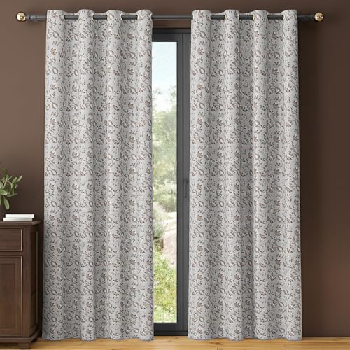 Image of Yellow Weaves 2 Pcs Jacquard Botanical Eyelet Long Door Curtain - Perfect for Home, Office, Bedroom, Living Room & Balcony - 7 Feet (Brown)