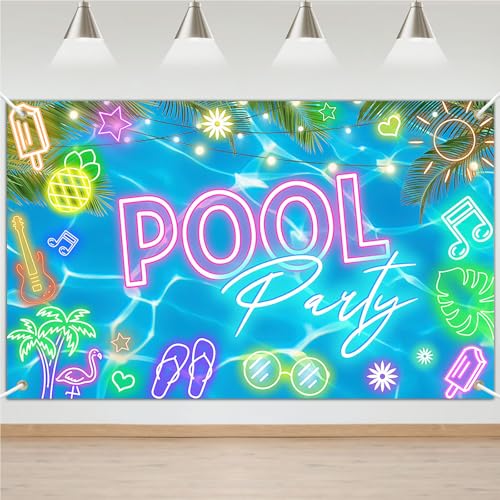 Avezano Summer Pool Party Backdrop Glow Swimming Pool Beach Party Decorations Summer Pool Party Banner for Birthday Baby Shower (70.8 x 43.3 inches)