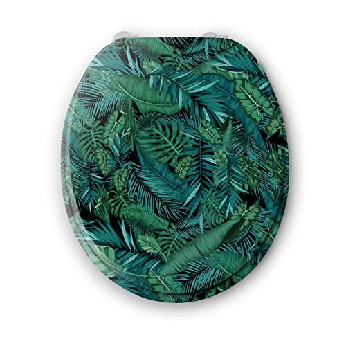 BENKI - Lunette De Toilette Tropical - Abattant WC Avec Frein De Chute - WC En Bois Avec Charnières En Acier Inoxydable & Ajustables - Forme Universelle