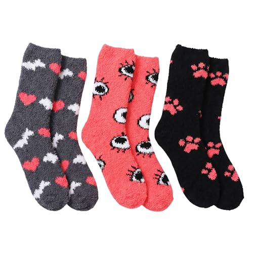 Image of Tipi Toe Womens Fuzzy Crew Socks with Anti Slip Grips Warm Cozy Fluffy Winter Slipper Socks Non Skid Home Socks for Women