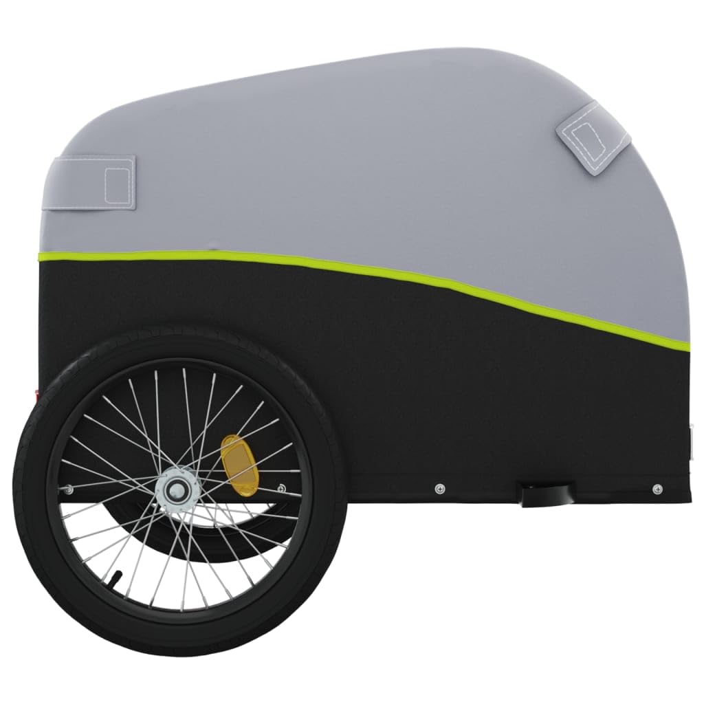 Przyczepa rowerowa z żelaza w kolorze czarnym i żółtym, nośność, wymiary x x, z flagą bezpieczeństwa, idealna do transportu, zakupów, wycieczek i użytkowania na świeżym powietrzu