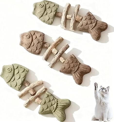 3PCS Creative Fish Bone Cat Toy, Fix Cat Dental Health, Natural Dental Chew Toy for Cats, Fishbone Shape Cat Teething