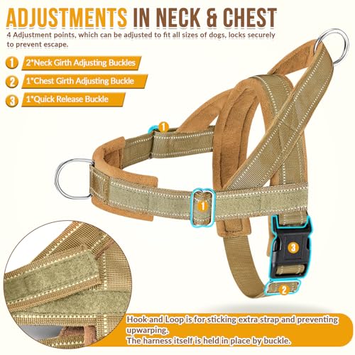 SlowTon No Pull Dog Harness - Heavy Duty Dog Harness and Leash Set for Medium Large Dogs, Reflective Tactical Harness with Soft Padded and Front Clip for Easy Walk and Training (Y, XL) by SlowTon - Image 5