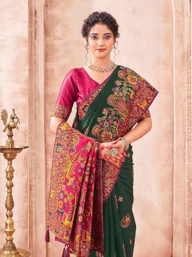Image of SIRIL Women's Silk Weaving Patola Saree with Unstitched Blouse Piece