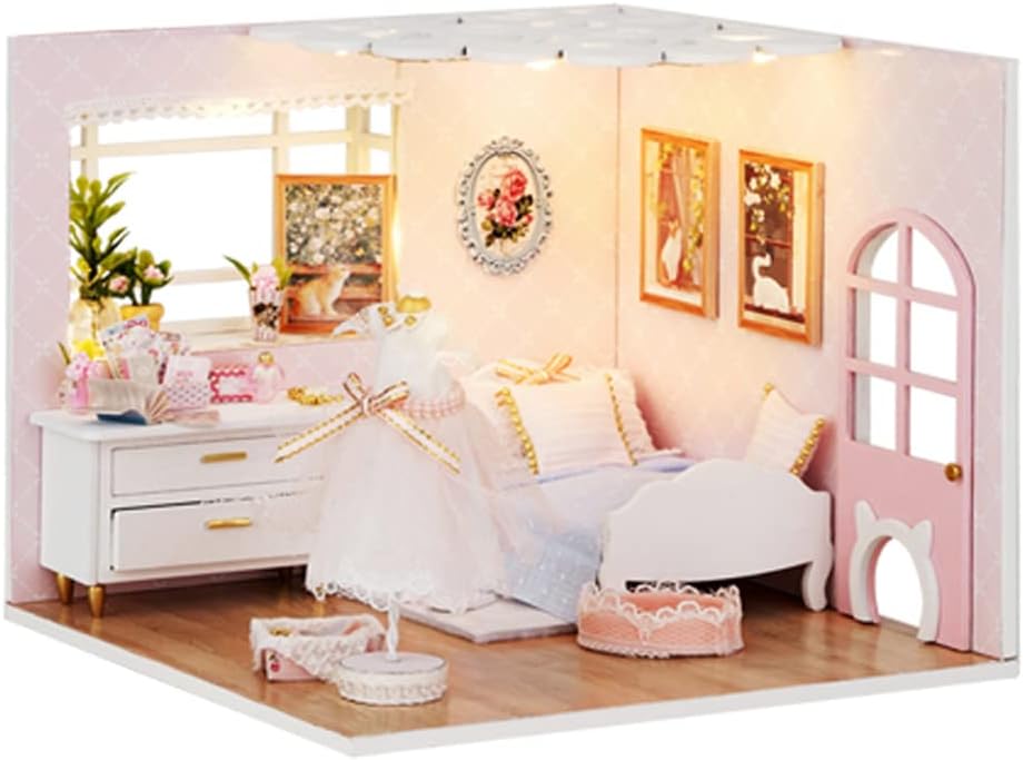 TuKIIEDIY Miniature Dollhouse Kit with Furniture, 1:24 Scale Creative Room Mini Wooden Doll House Accessories Plus Dust Proof for Kids Teens Adults(Enjoy The Life)