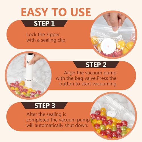 Image of Vacuum Sealer for Food with 30 Reusable Vacuum Bags, Compact Handheld Vacuum Sealer Machine for Meal Prep, Leftovers, Freezer Storage, and Fresh Food Preservation