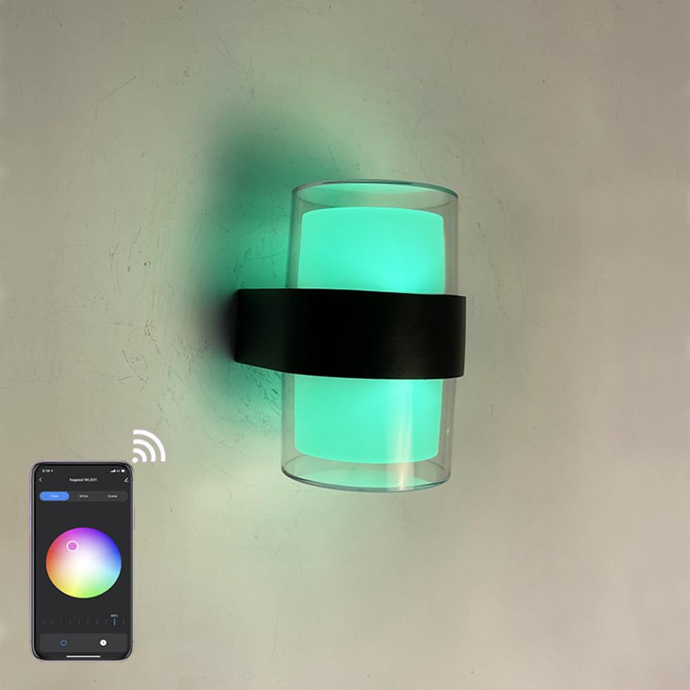 LED Außenlampe 2 Flamme Dimmbar Wandleuchte RGB Smart APP Steuerung Wandlampe Timer Innen Außen Außenwandleuchte Wasserdicht IP65 RGB Farbwechsler Wandbeleuchtung Up und Down Indoor Lampe Outdoor