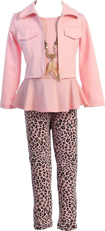 Image of iGirlDress Girls 4 Pieces Pant Set Long Sleeve Jacket Necklace Floral Plaid Pant 4-16