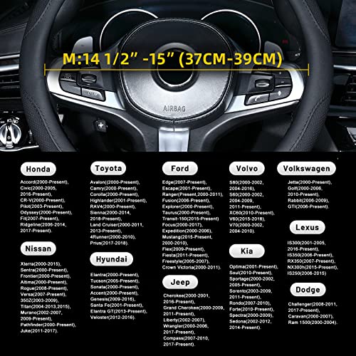 Microfiber Leather Car Steering Wheel Cover, Universal 14.5-15 Inch Anti Slip Steering Wheel Covers For Car Auto Suv Wheel Protector, Black Line #TOP6