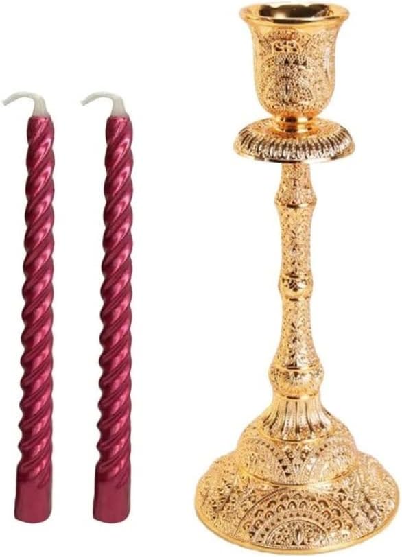 Candlestick Holders Luxurious Golden Color Candelabra with 2 Piace Red Spiral Twist Candles for Weddings Home Party Tea Light Candlelight Dinner