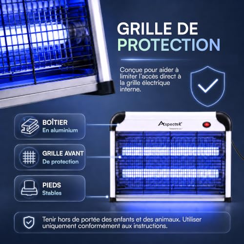 Aspectek Tue-Insectes Électrique 20W sans Ampoules, Lampe UV Anti-Moustiques pour Intérieur. Piège À Mouches, Mites, Moucherons, Maison, Garage, Patio, Chaîne, Bac Amovible – vue 7