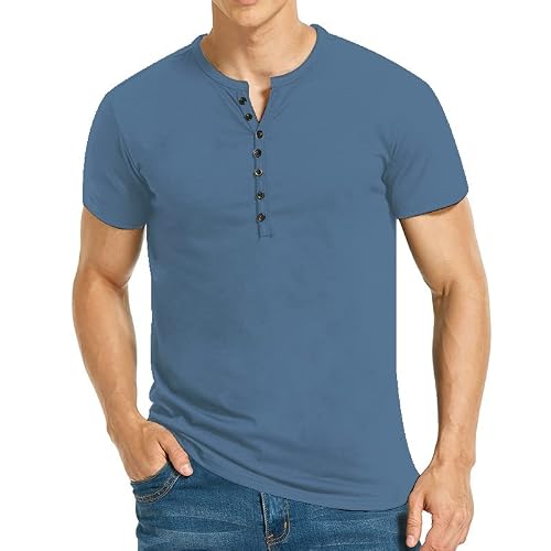 Cloffuty Men’s Cotton Henley Shirts, V-Neck Shorts Sleeve Shirts Muscle T-Shirts For Men Slim Fit For Casual, Workout, Gym Navy Blue #TOP4