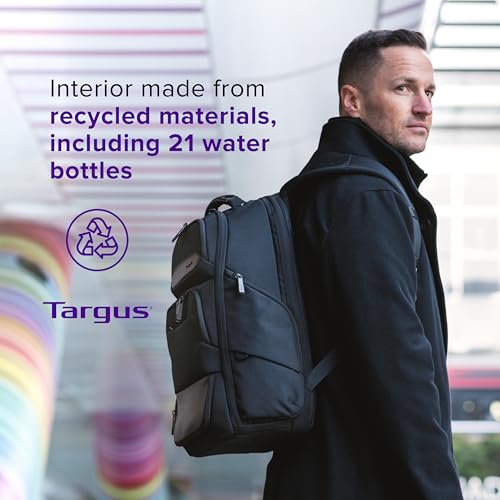 Image of Targus 15-16 Inch Heritage Luxe Backpack, Professional Laptop Backpack with Padded Laptop Compartment, Ergonomic Shoulder Straps, Water-Resistant Fabric, Spacious Storage, Black (TBB656GL)