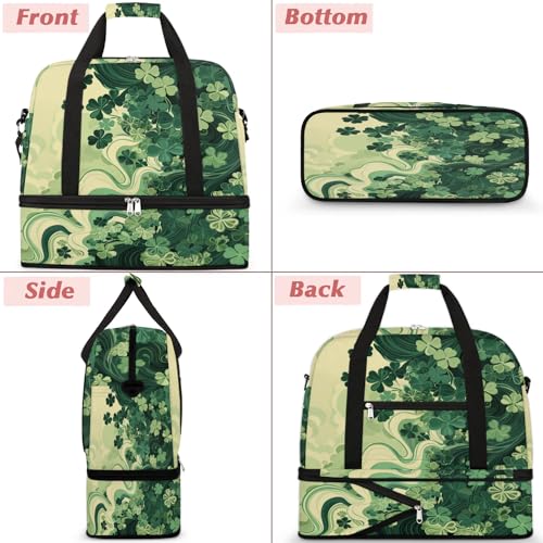 Travel Duffel Bag with Shoe Compartment, Clover Leaves Shoulder Weekender Bags for Women, Foldable Waterproof Travel Bag Carry on Bag3