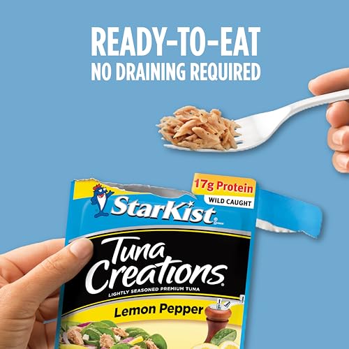 StarKist Tuna Creations Lemon Pepper, 2.6 oz Pouch (1 Pack) Ready to Eat Wild Caught Tuna, 16g Protein, 80 Calories Per Serving, Gluten Free, Soy Free, Kosher, Perfect for Salads, Keto Meals & Snacks