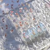 Golden Koi Fish Nail Art Stickers 5D Embossed Nail Decals Lotus Lucky Red Koi Fish Self-Adhesive Nail Design Stickers Cute Spring Summer Nail Supplies Manicure Sliders for Women Nail Art Decorations