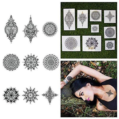 Tattify Intricate Mandala Temporary Tattoos - Lose Yourself (Set of 18 Tattoos - 2 of each Style) - Individual Styles Available - Fashionable Temporary Tattoos