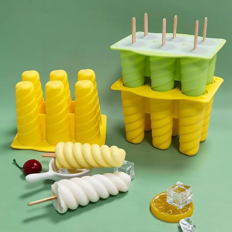 YellowCult Silicone Popsicle Mold Perfect for Kids & Adults 6 Cavity Spiral Shape Ice Cream Maker Mould BPA-Free, Easy-Release, Homemade Frozen Treats, Yogurt Bars, DIY Fruit Popsicles at Home-image-5