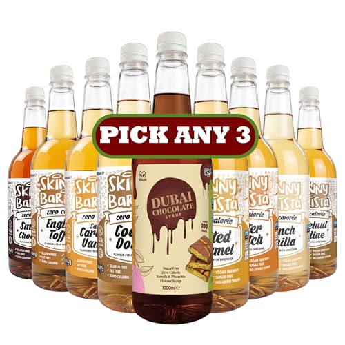 Skinny Food Co Skinny Barista Zero Calorie Coffee Syrup | Pick Any 3 Flavours | Sugar Free Fat Free Vegan Friendly Gluten Free Ideal for Coffee Shakes & Baking | 3 x 1 Litre Bottles