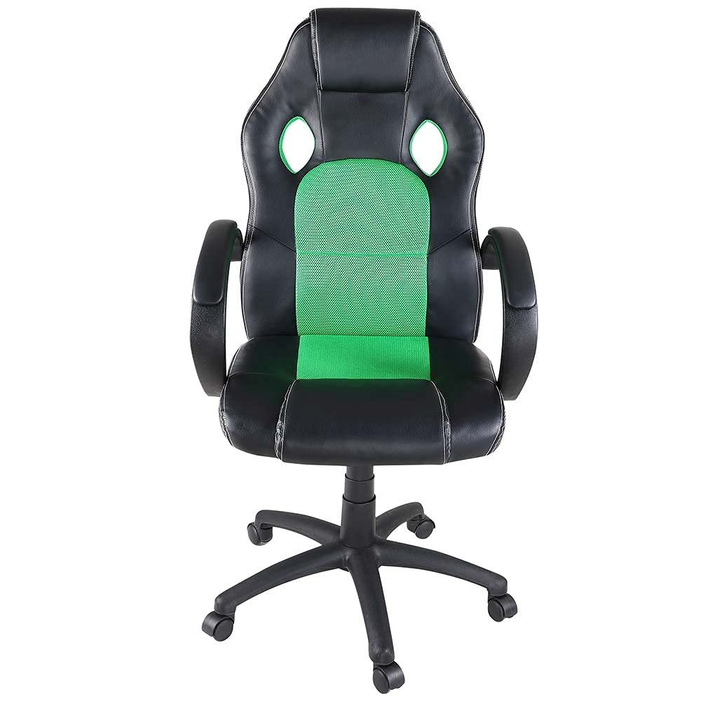 BAKAJI Sedia Sportiva Poltrona Direzionale da Ufficio 4 Ruote Girevole 360° Modello Racer Gaming Design Extra Lusso in Ecopelle Nero e Tessuto (Verde)