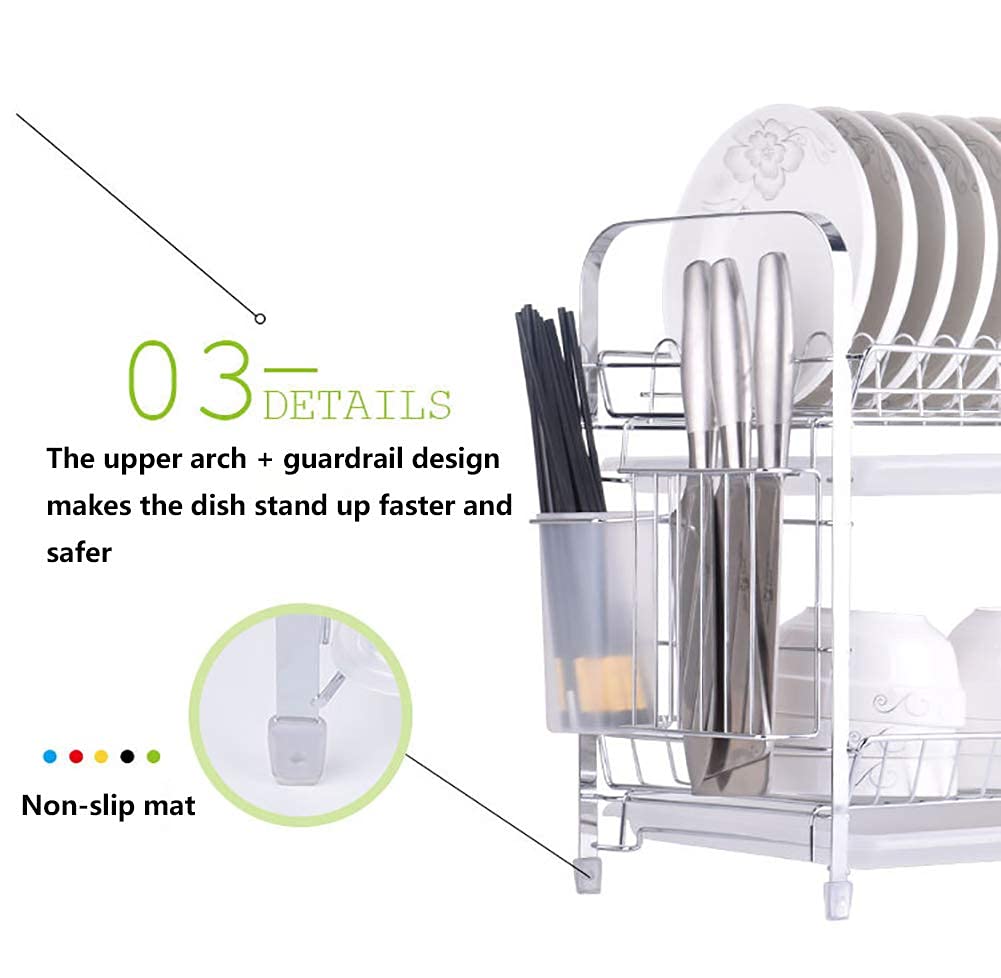 Escurridor de Platos de 2 Niveles, Organizador sobre Fregadero, escurridor de Platos de Cocina, Estante de Almacenamiento Multifuncional con escurridor para Soporte de Platos de re